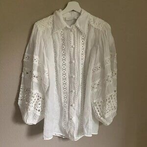 NWT Authentic Zimmermann Devi Crochet-Trim Billow Blouse size AU 2